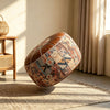 Storage Ottoman with Pumpkin Shape and Retro Patchwork Design
