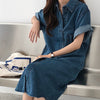 Short Sleeve Denim Shirt Dress for Women Loose Jean