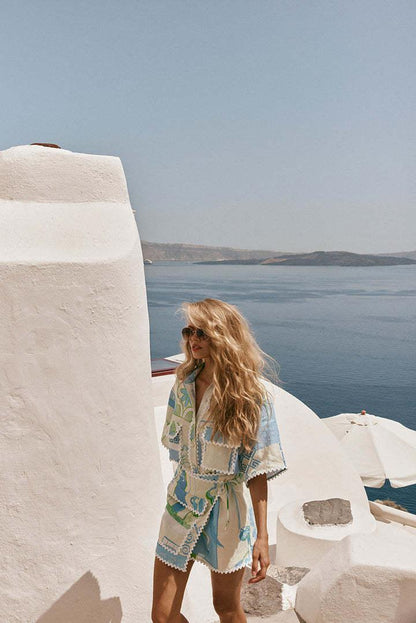 Summer lace print two piece resort outfit