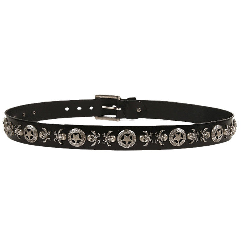 Full Grain Leather Belt with Skull Rivets