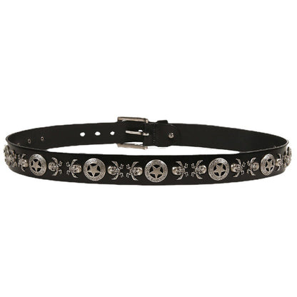 Full Grain Leather Belt with Skull Rivets