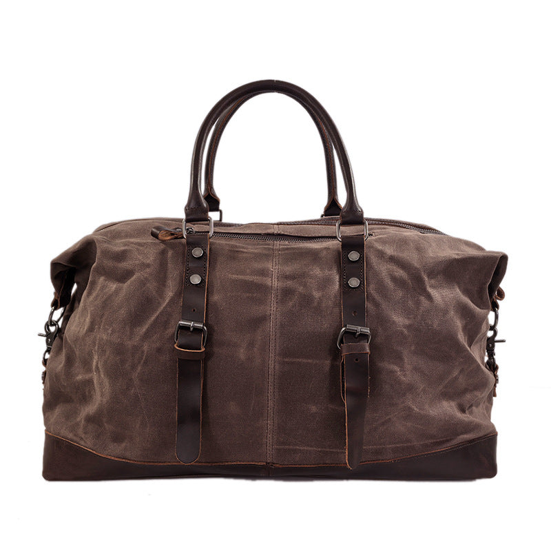 Canvas Duffle Bag with Waxed Finish and Top-Grain Cowhide Leather