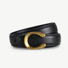 Women’s Black Leather Belt with Slim Gold C Buckle