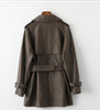 Women Leather Trench Coat Mid-Length Brown Coat