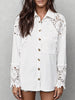 Spring french lace trim collared shirt top