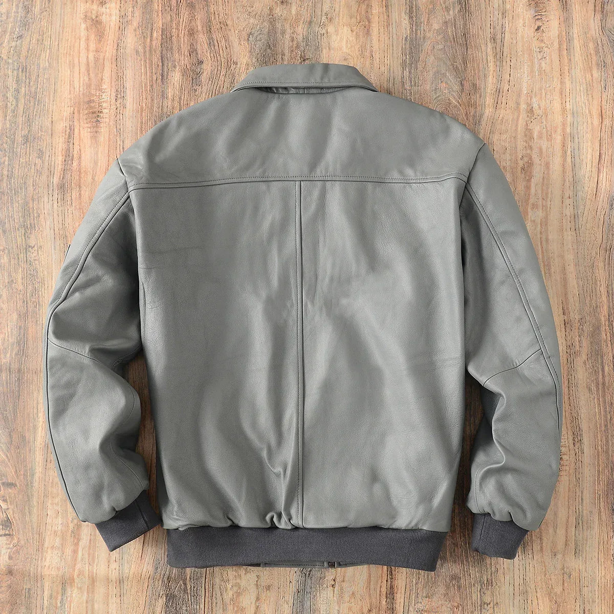 Men Grey Genuine Leather Bomber Jacket