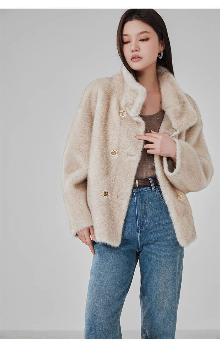 Short Mink Fur Coat Women Double Breasted Winter Jacket