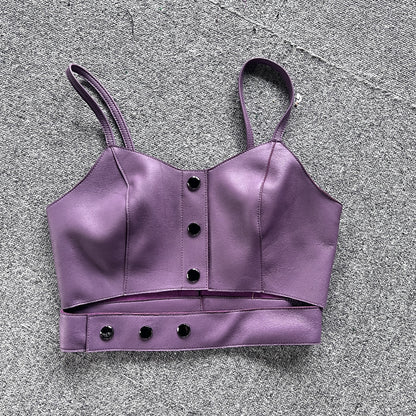 Leather Camisole Vest Cropped Corset Top with Snap Belt