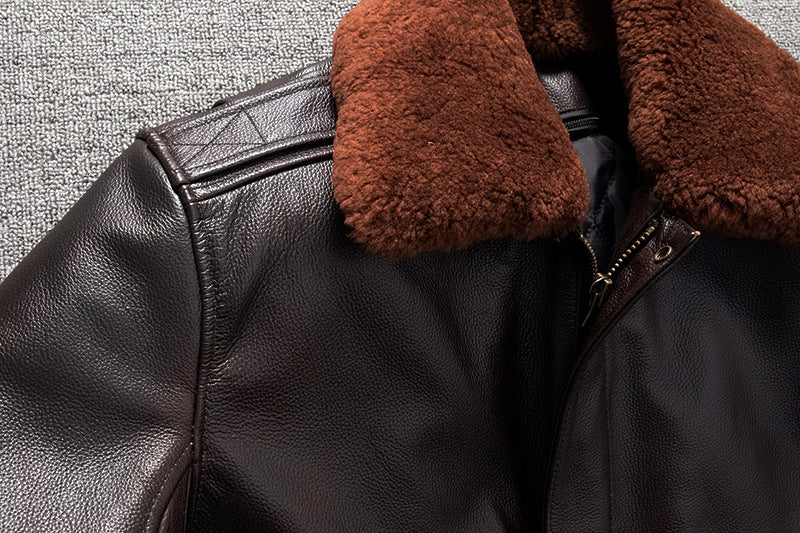 Men’sAviator Leather Flight Jacket with Fur Collar