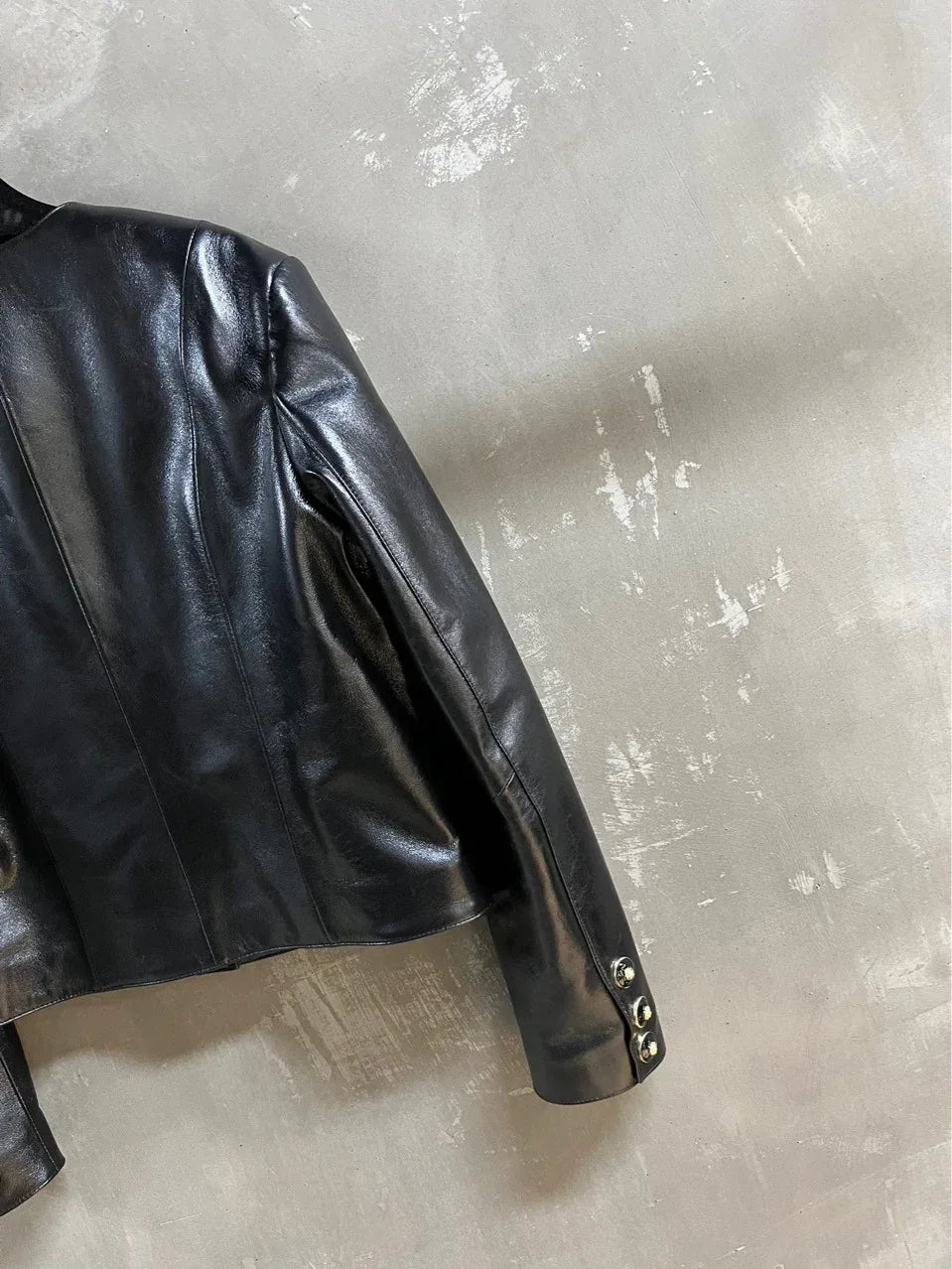 Black Leather Bomber V Neck Jacket Women