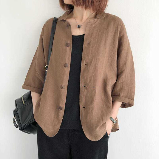 Women's Shirt with Rolled Cuffs and Half Sleeves