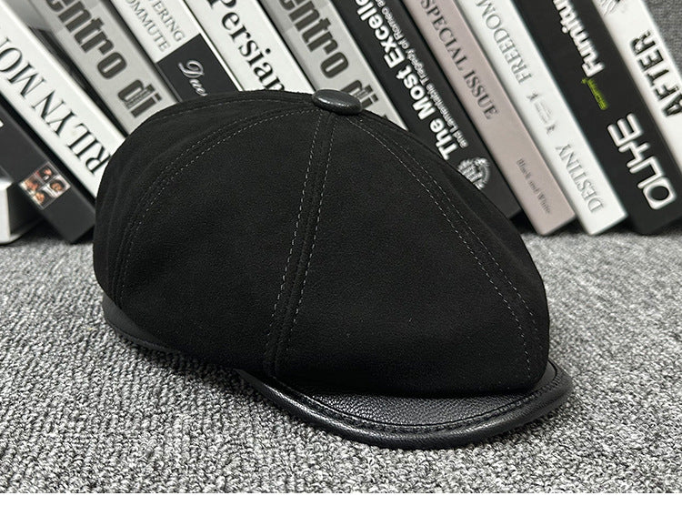 Leather newsboy cap for men vintage baker boy hat