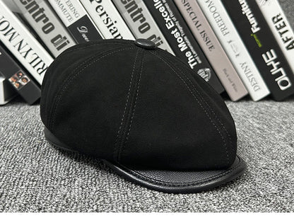 Leather newsboy cap for men vintage baker boy hat