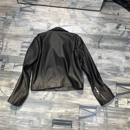 Women Genuine Sheepskin Leather Slim Moto Jacket