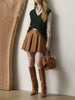 Women’s Leather Mini Skirt High Waist Pleated Umbrella Style