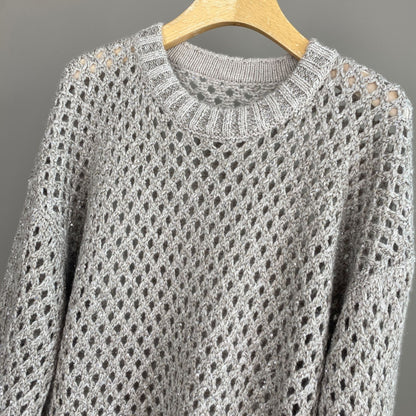 Hollow-Out Sequined 100% Cashmere Knit Sweater for Women