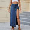 high slit denim long skirt