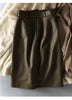 Olive Green Sheepskin Mid Length Leather Skirt with Belt and Slit