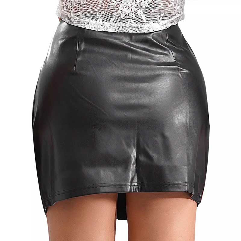 Black Faux Leather Mini Skirt with Bodycon Design