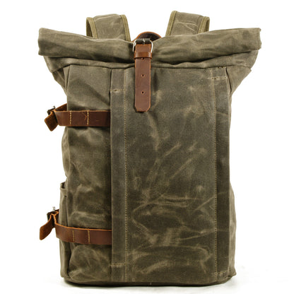 Vintage Canvas Rucksack with Olive Roll Top and Buckle Strap 2
