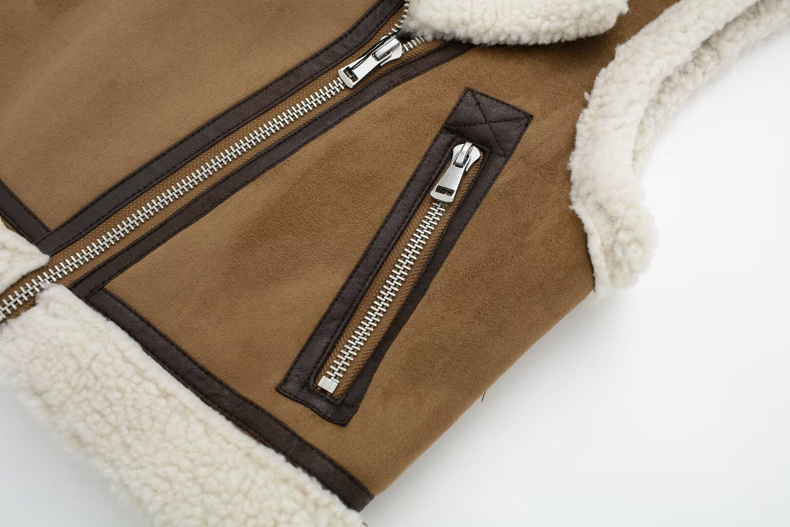 Double sided faux shearling biker vest women