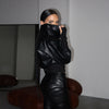 Cropped Faux Leather Bomber Jacket for Women