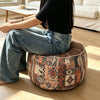 Storage Ottoman with Pumpkin Shape and Retro Patchwork Design