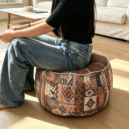 Storage Ottoman with Pumpkin Shape and Retro Patchwork Design