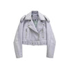 Women’s Short Faux Leather Motorcycle Jacket with Waist Belt