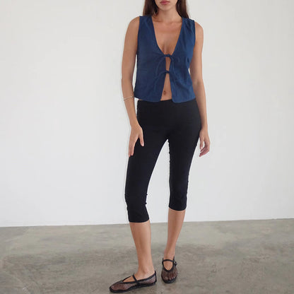 Tie-Up Fabric Sleeveless Tank Top