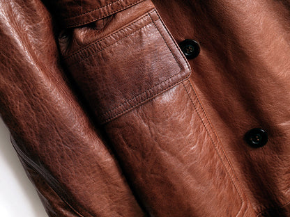 Women Leather Trench Coat Double-Breasted With Belt