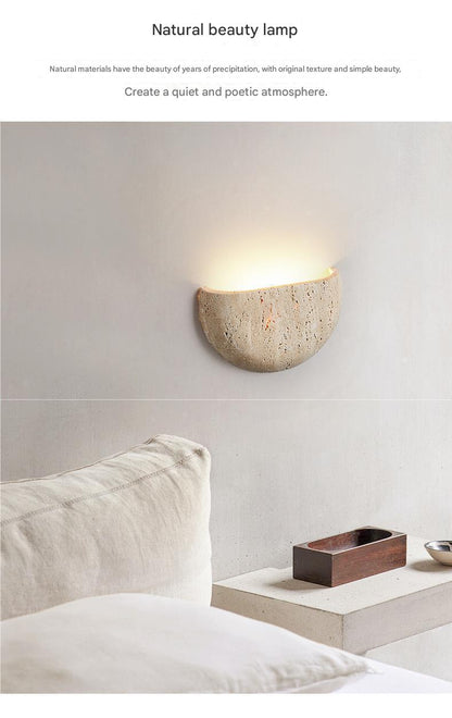 Natural Travertine Wall Lamp Wabi-Sabi Stone Light