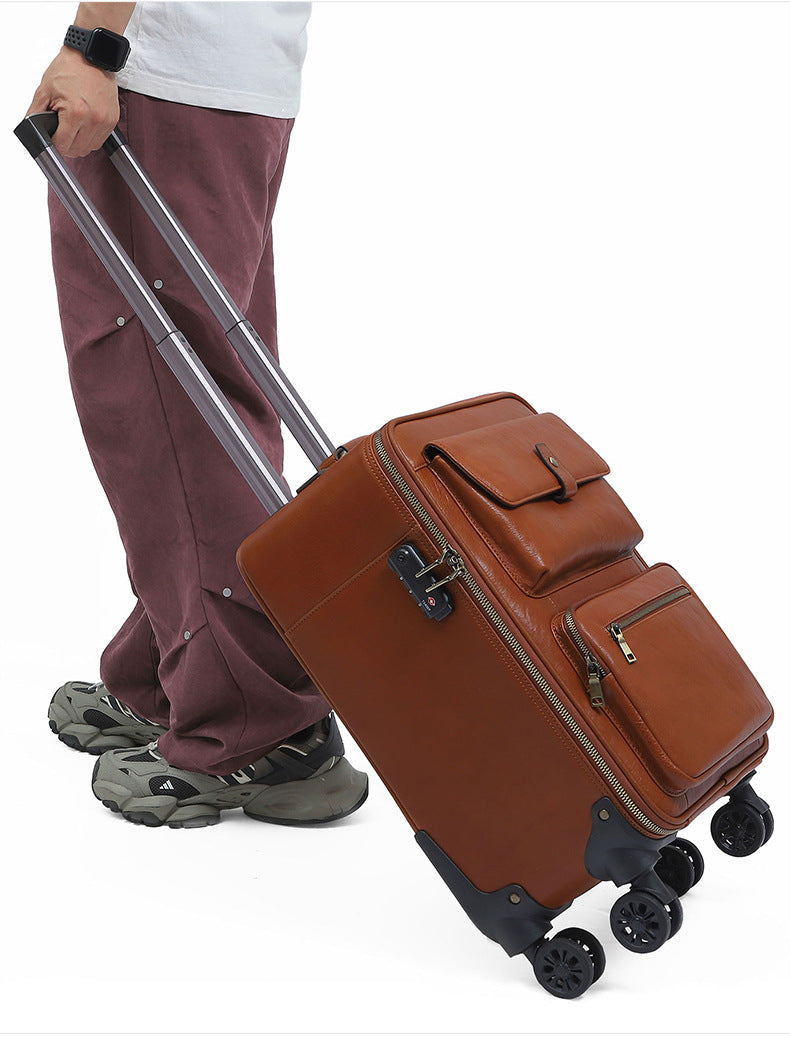 Premium Leather Trolley Suitcase Set
