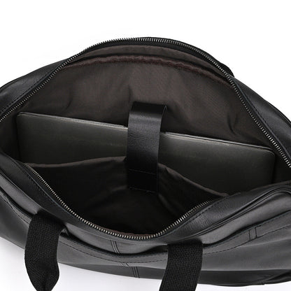 Genuine Leather Carry-On Office Bag with Trolley Strap