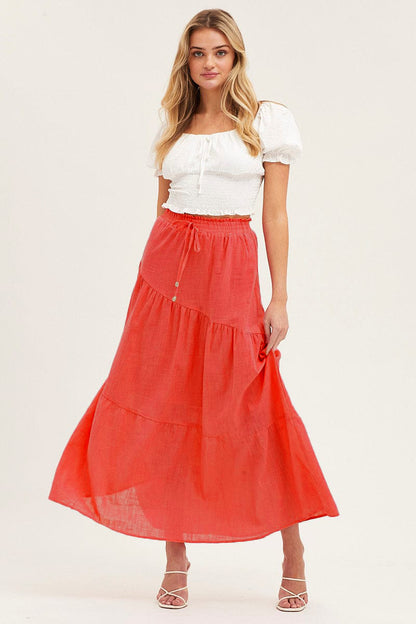 long pleated skirt Ruffle Hem Knot