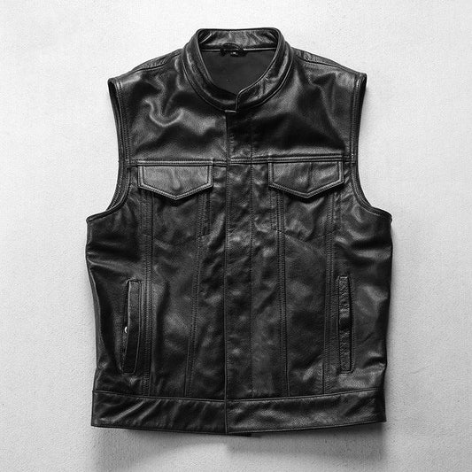 Men’s Genuine Black Leather Motorcycle Vest
