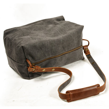 Canvas Shoulder Bag with Washed Finish and Cowhide Leather Strap 2