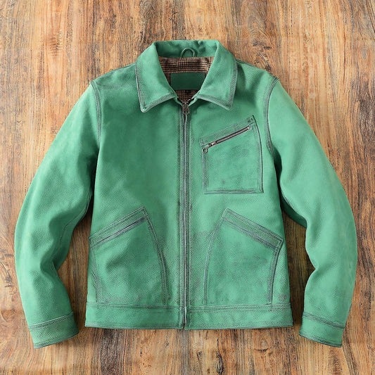 Men’s Distressed Emerald Green Leather Jacket