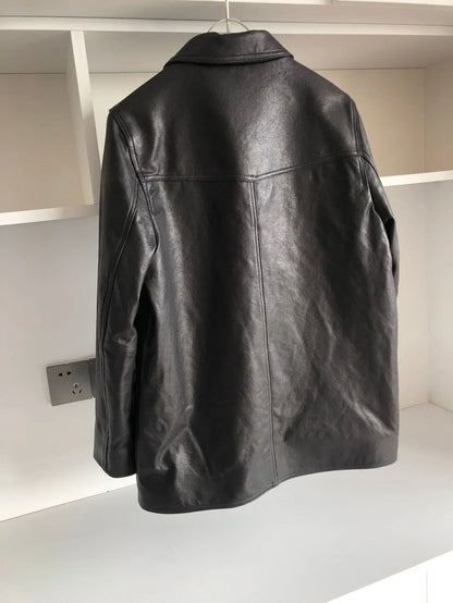 Women Genuine Leather Jacket Oversized Mid-Length Bomber Coat