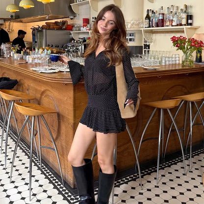 Polka dot chiffon layered mini dress 2 S