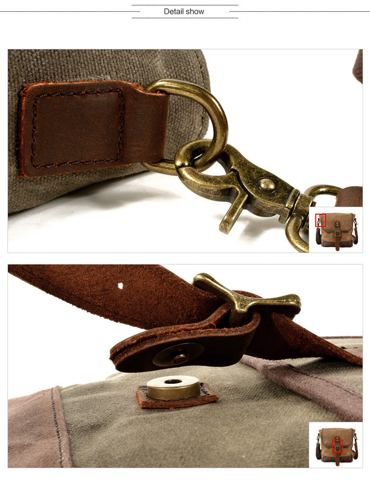 Small Canvas Messenger Bag with Top-Grain Cowhide Leather Trim