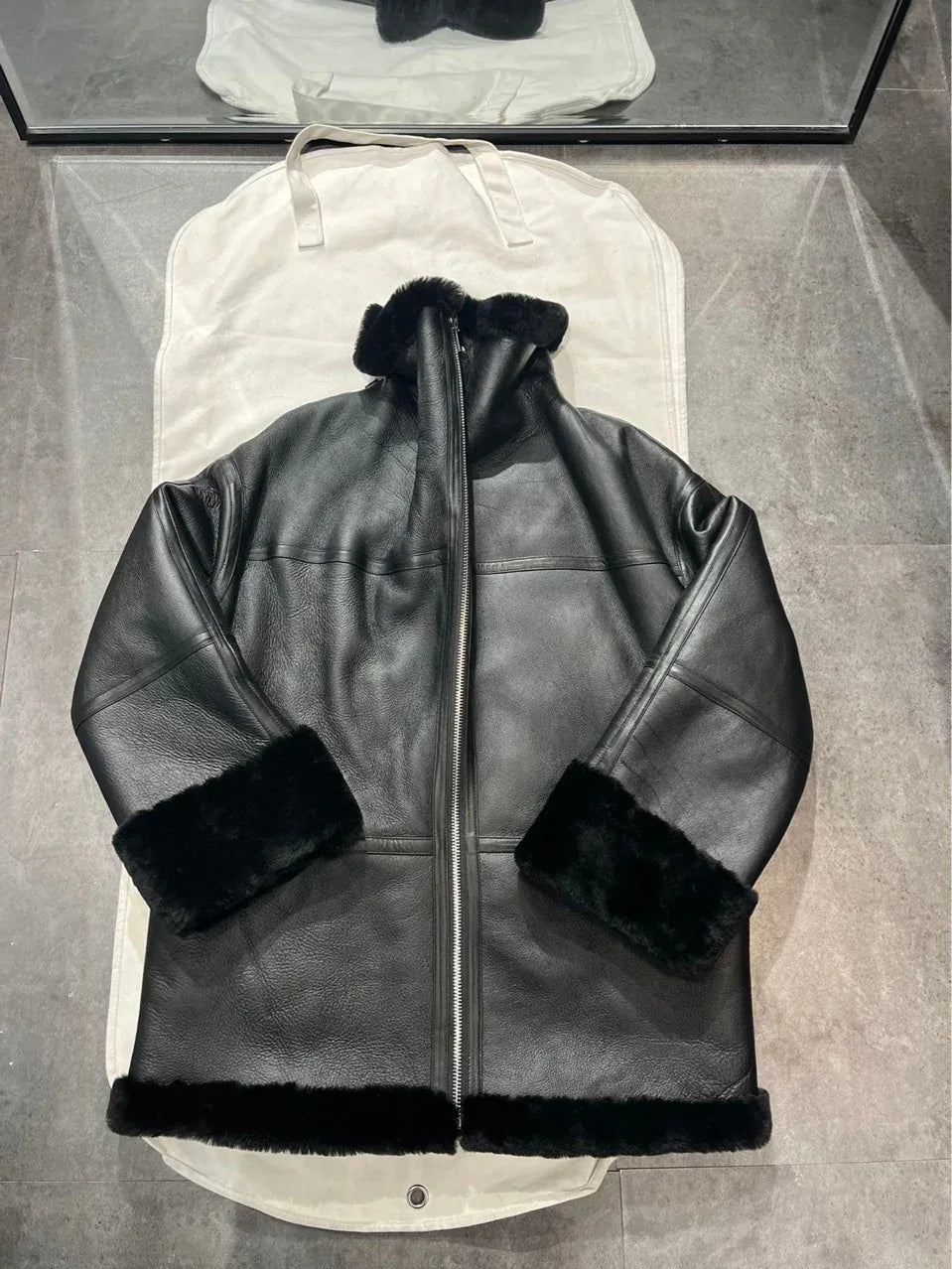 Women Genuine Leather Jacket with Real Fur Bomber Style