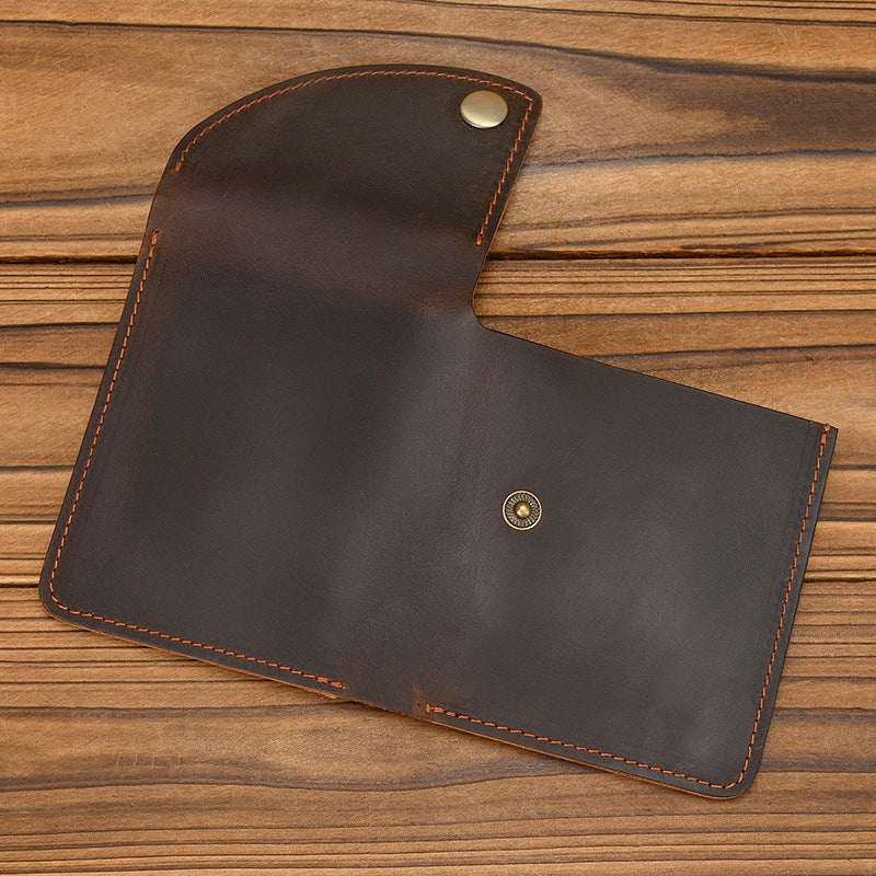 Men’s Leather Card Holder Crazy Horse Cowhide Slim Snap Wallet