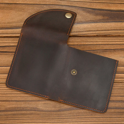 Men’s Leather Card Holder Crazy Horse Cowhide Slim Snap Wallet