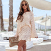 Hollow knit long sleeve beach cover up skirt set