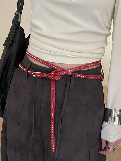 Double Layer Studded Belt for Women with Rivets