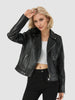 Black Faux Leather Moto Jacket with Zipper Pockets for Women