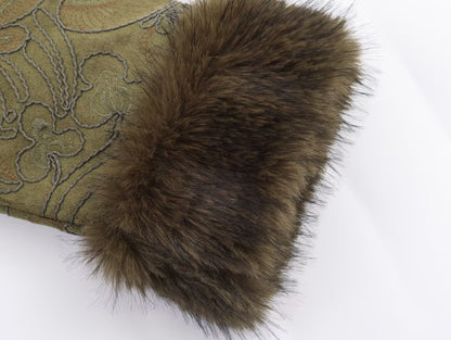 Embroidered reversible faux fur short coat