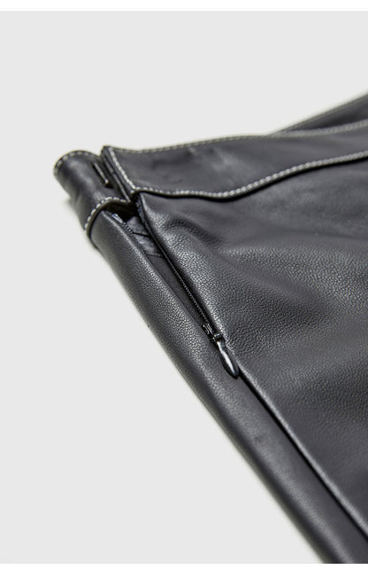 High Rise Leather Elephant Style Pants Straight Leg Midi Culotte