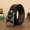 Men’s Engraved Leather Belt with Top-Grain Cowhide and Brass Buckle